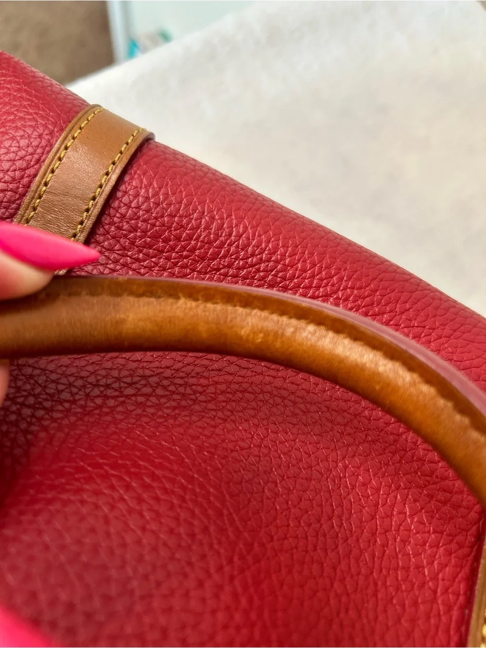 Dooney & Bourke Medium Pocket Satchel Cranberry Gold Hardware Pebbled Leather